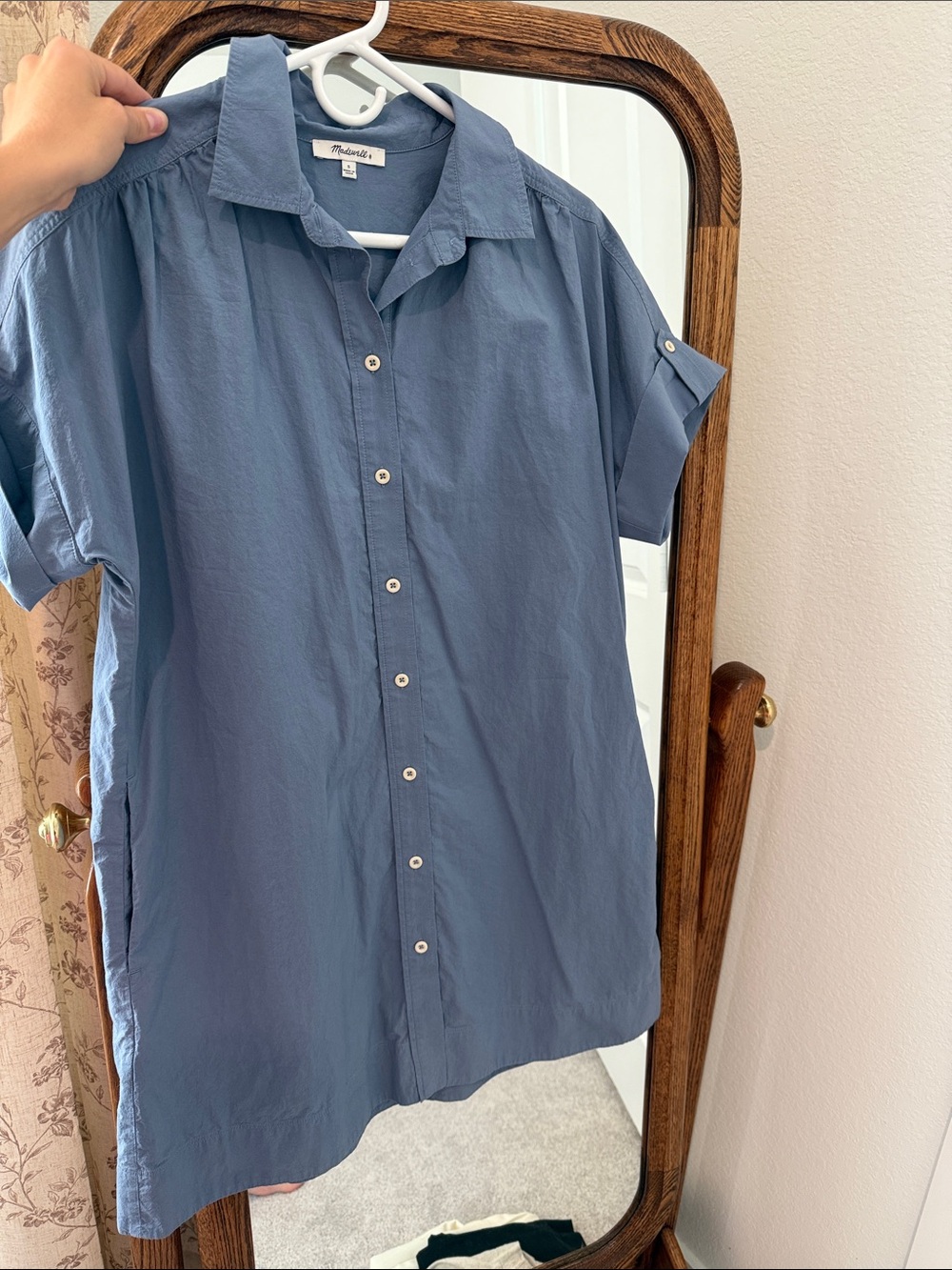 Madewell women’s Short Sleeve Button-Up dress in Slate Blue size small